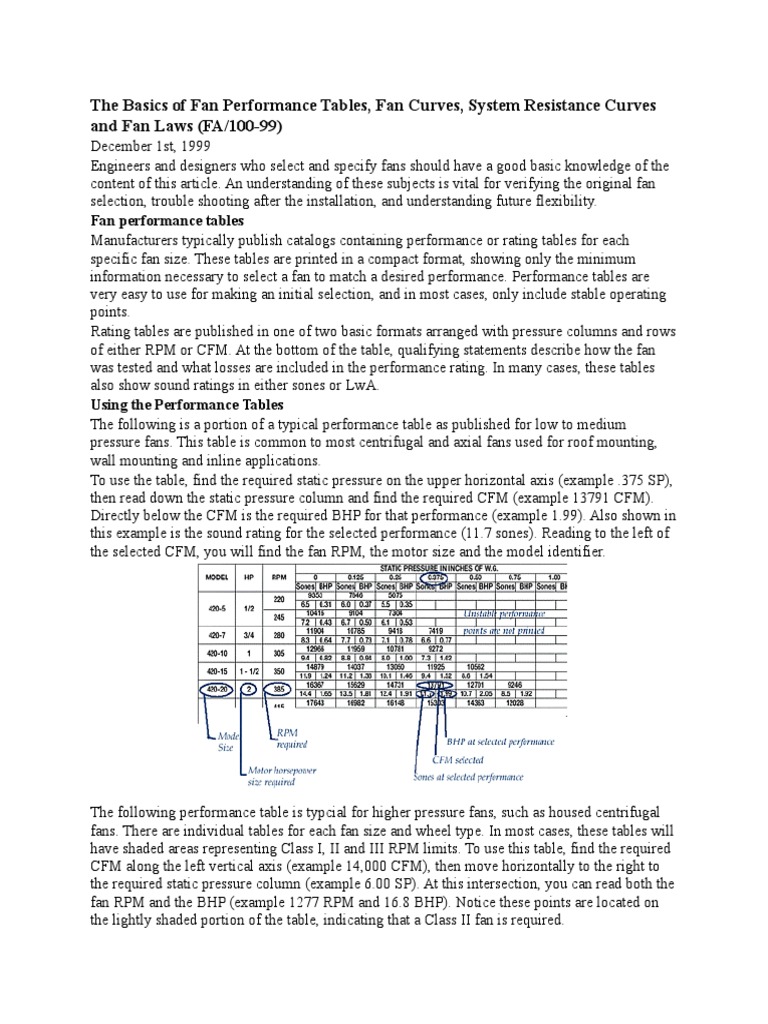 Understanding Fan Performance Tables | PDF | Mechanical Fan | Pressure
