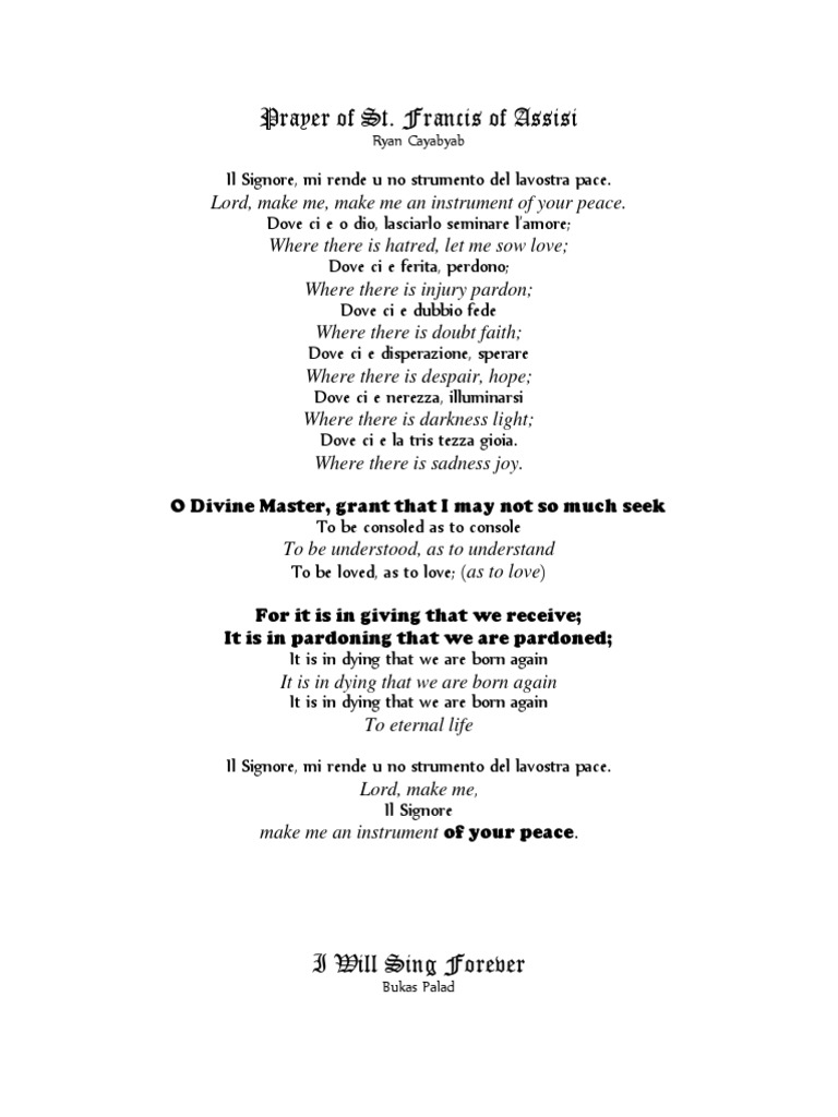 Prayer of St. Francis I Will Sing Forever PDF