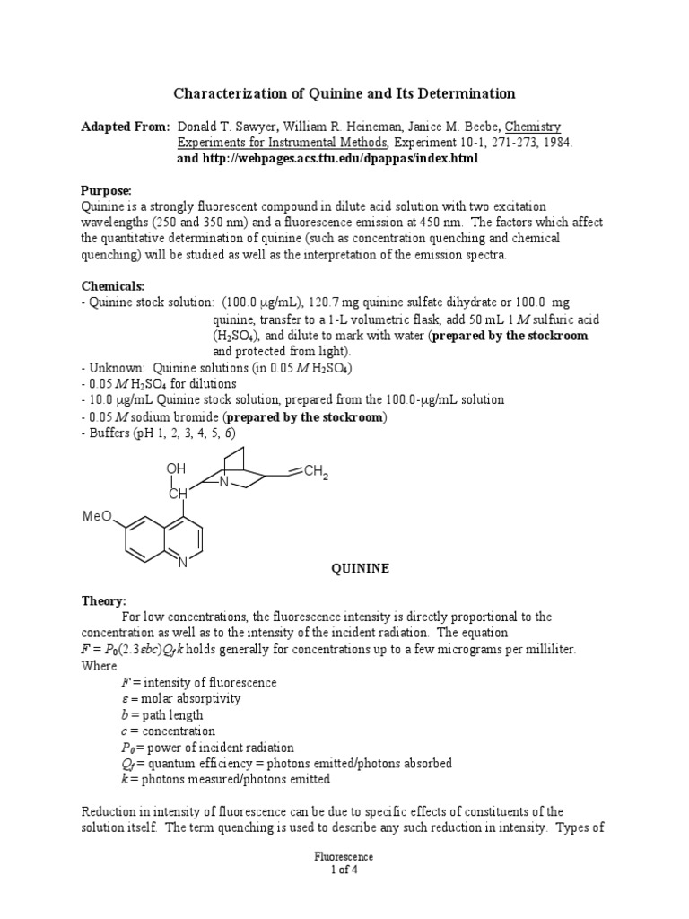 Characterization of the Fluorescence Properties of Quinine and its
