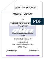 BHEL Internship Report on Import Procedures