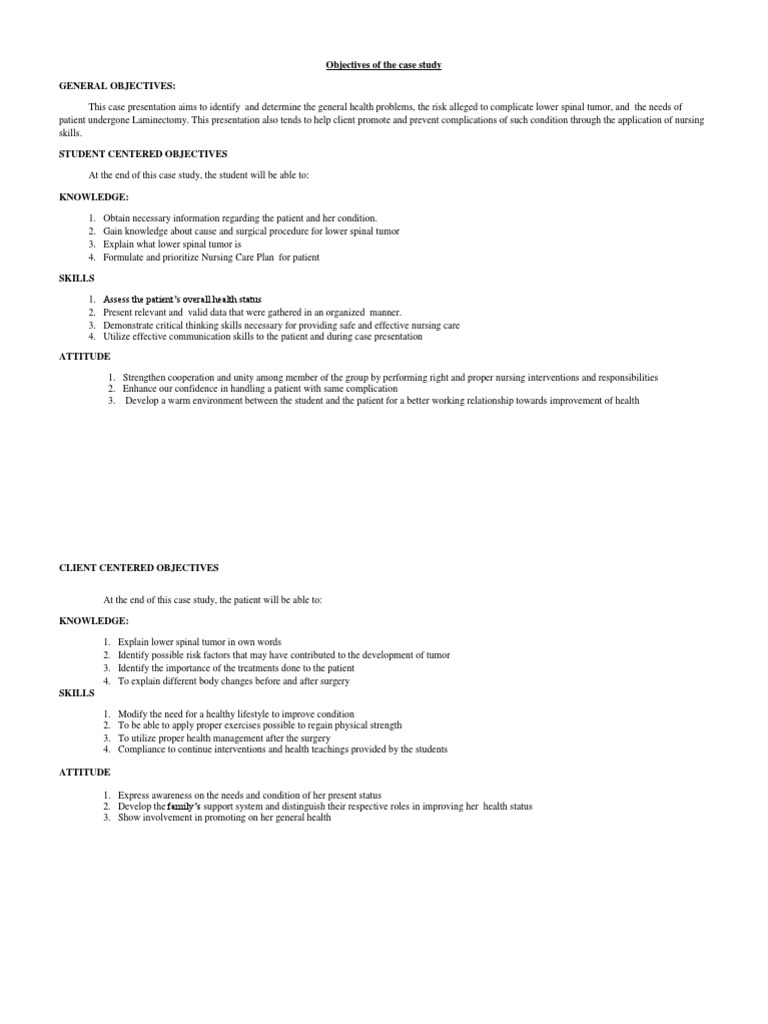 objectives of the case study example