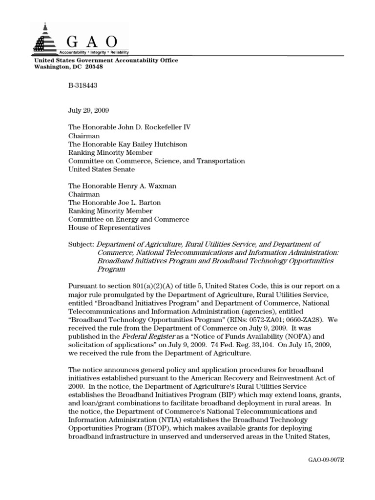 USDA and Commerce Broadband Programs Report | PDF | National ...