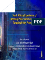SA Experiences of Monetary Policy Within An Inflation Targetting Policy Framework