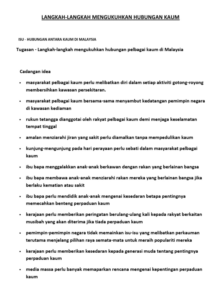 Langkah Langkah Mengukuhkan Hubungan Kaum Pdf