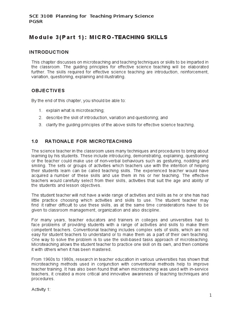 Microteaching Skills for Primary Science | PDF | Teachers | Reinforcement