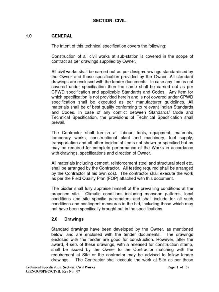 Civil Engineering Specifications Overview | PDF | Specification ...