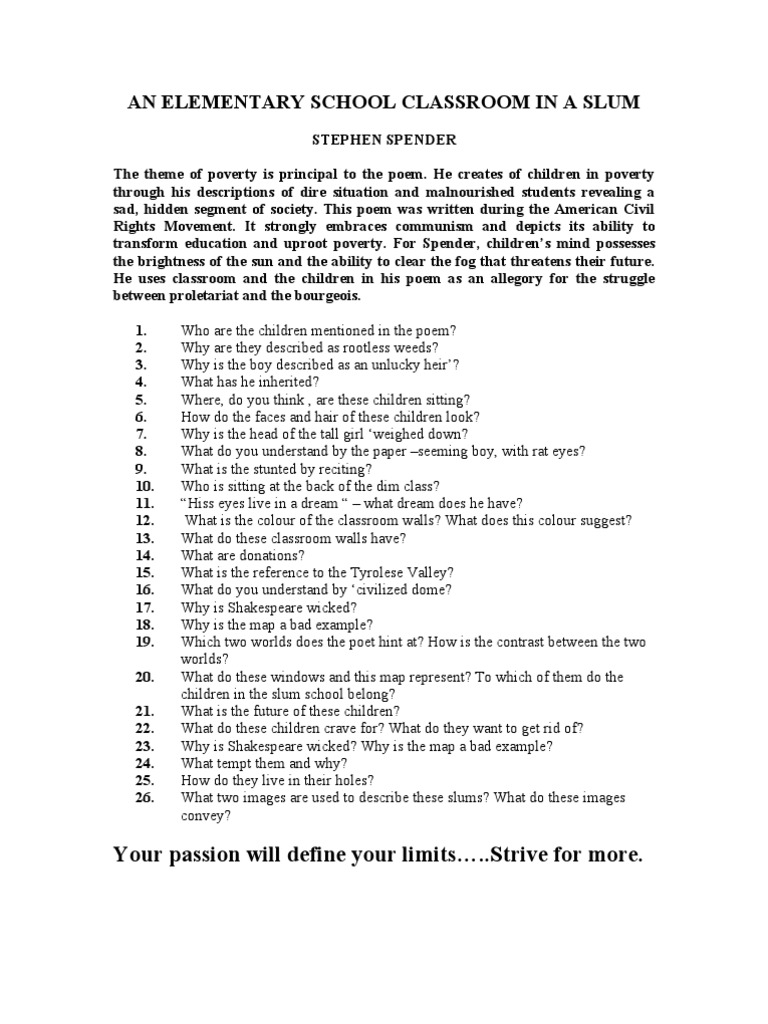 AN ELEMENTARY SCHOOL CLASSROOM IN A SLUM Slum Poetry