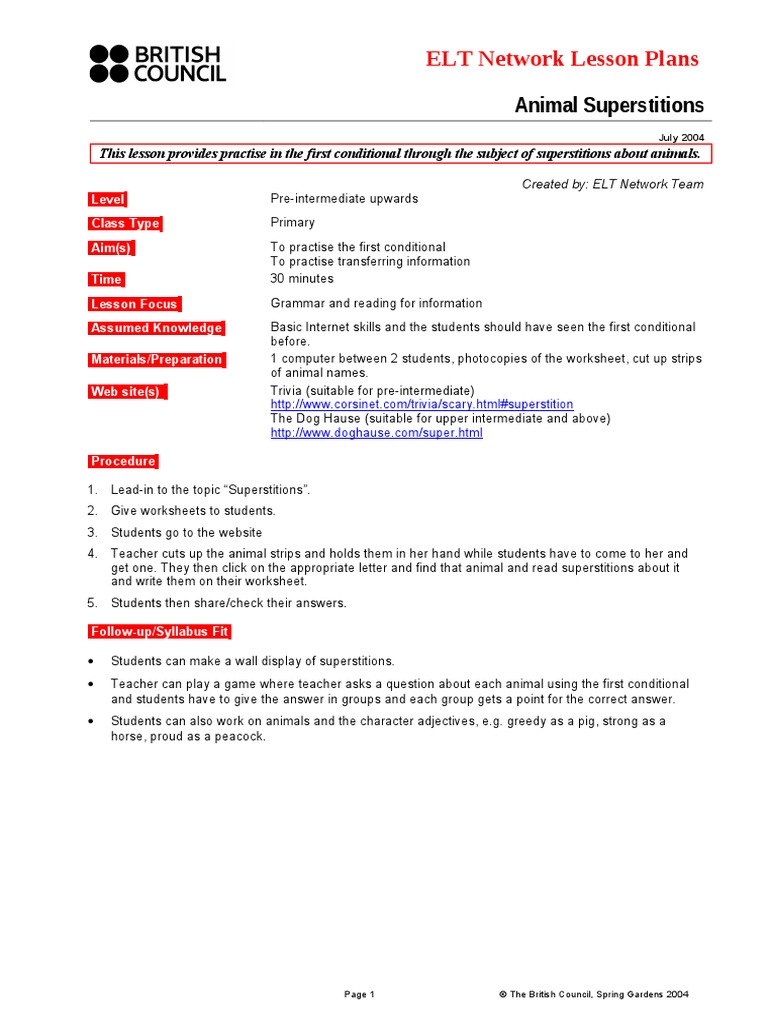 Animal Superstitions Lesson Plan | PDF | Language Arts & Discipline ...
