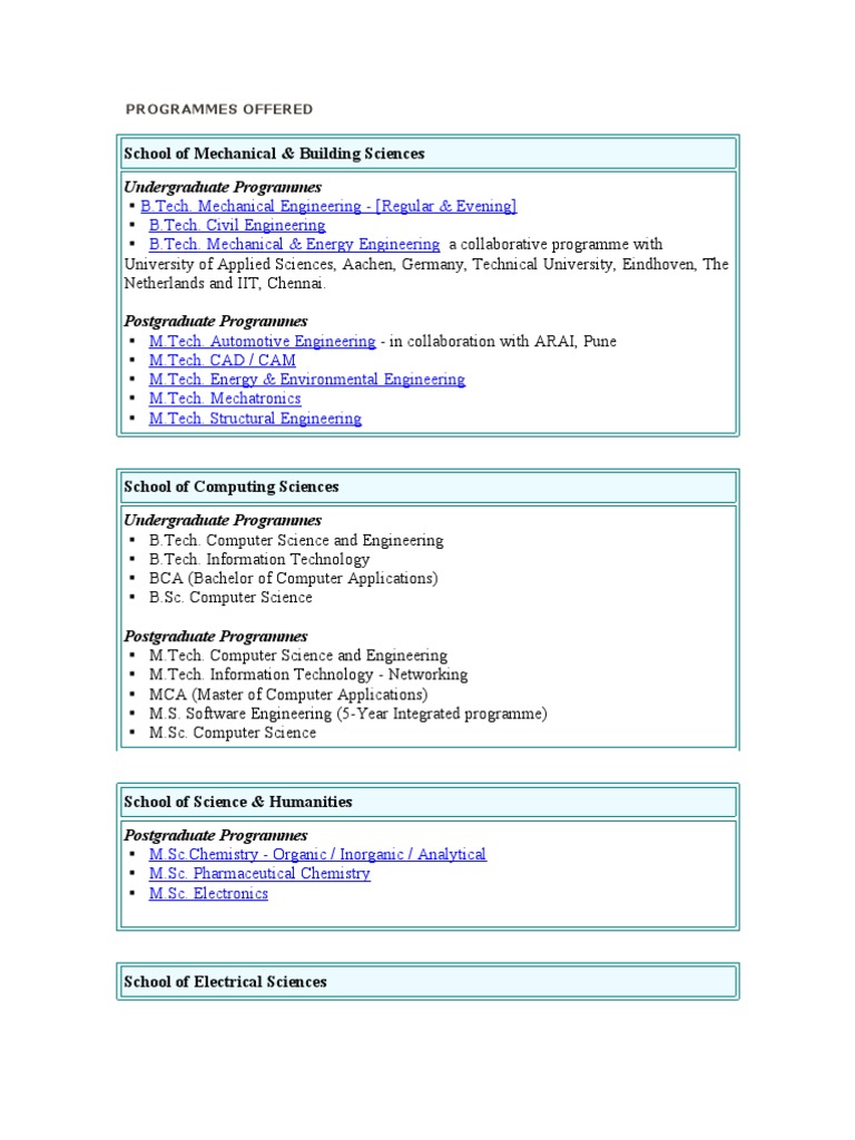 Programmes Offered | PDF | Master Of Science | Engineering