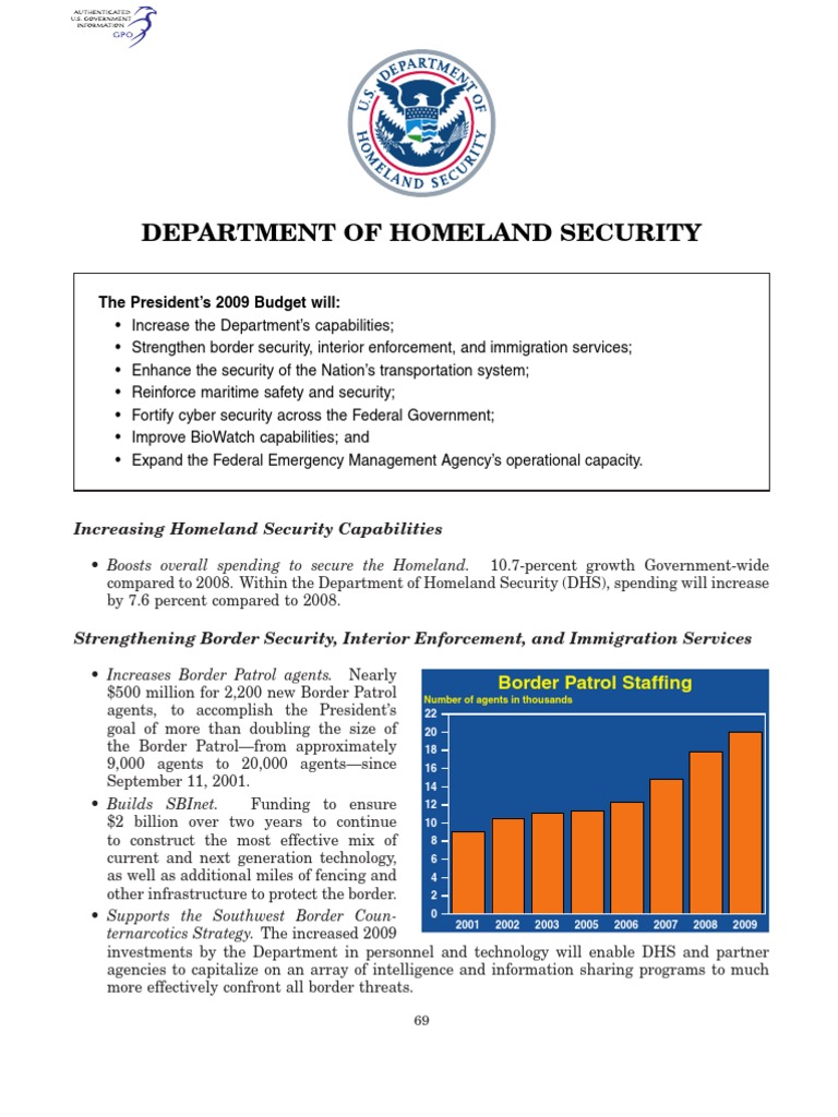 Department of Homeland Security The President's 2009 Budget Will PDF