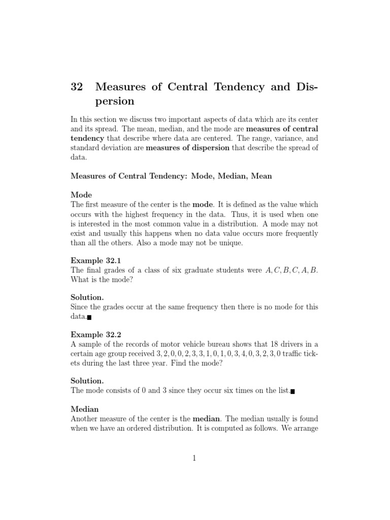 Central Tendency & Dispersion Explained | PDF | Percentile | Median
