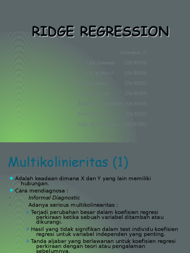 Metode Regresi Ridge untuk Multikolinieritas | PDF