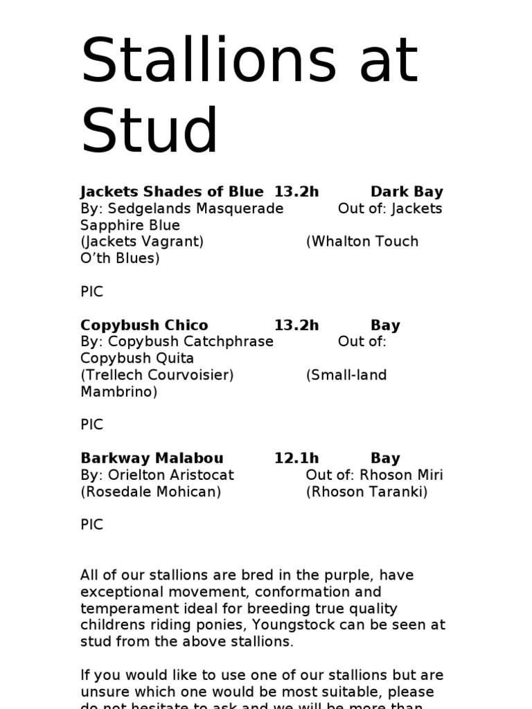 Stallions at Stud | PDF | Horse Breeding | Mare