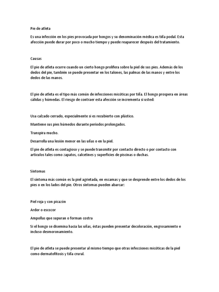 Pie de Atleta PDF Microbiología Enfermedades y trastornos