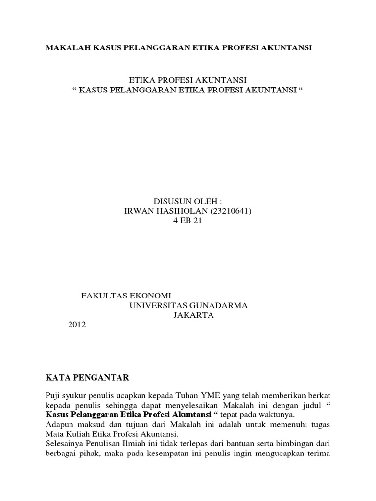 Makalah Kasus Pelanggaran Etika Profesi Akuntansi