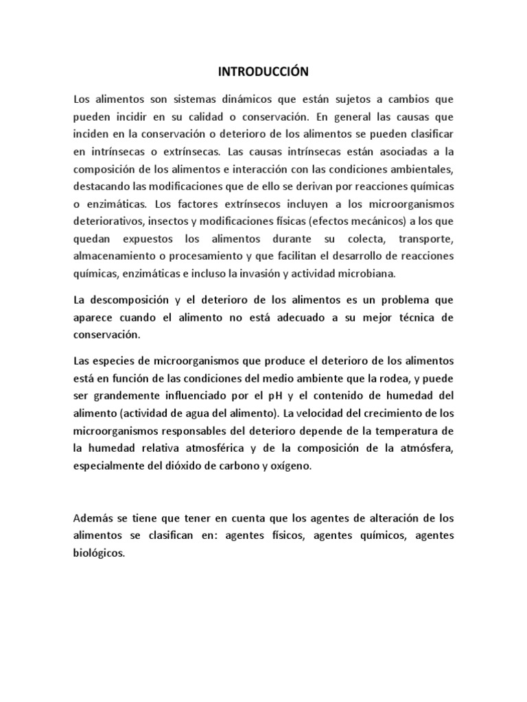 Factores del Deterioro de Alimentos | PDF | Alimentos | Las bacterias