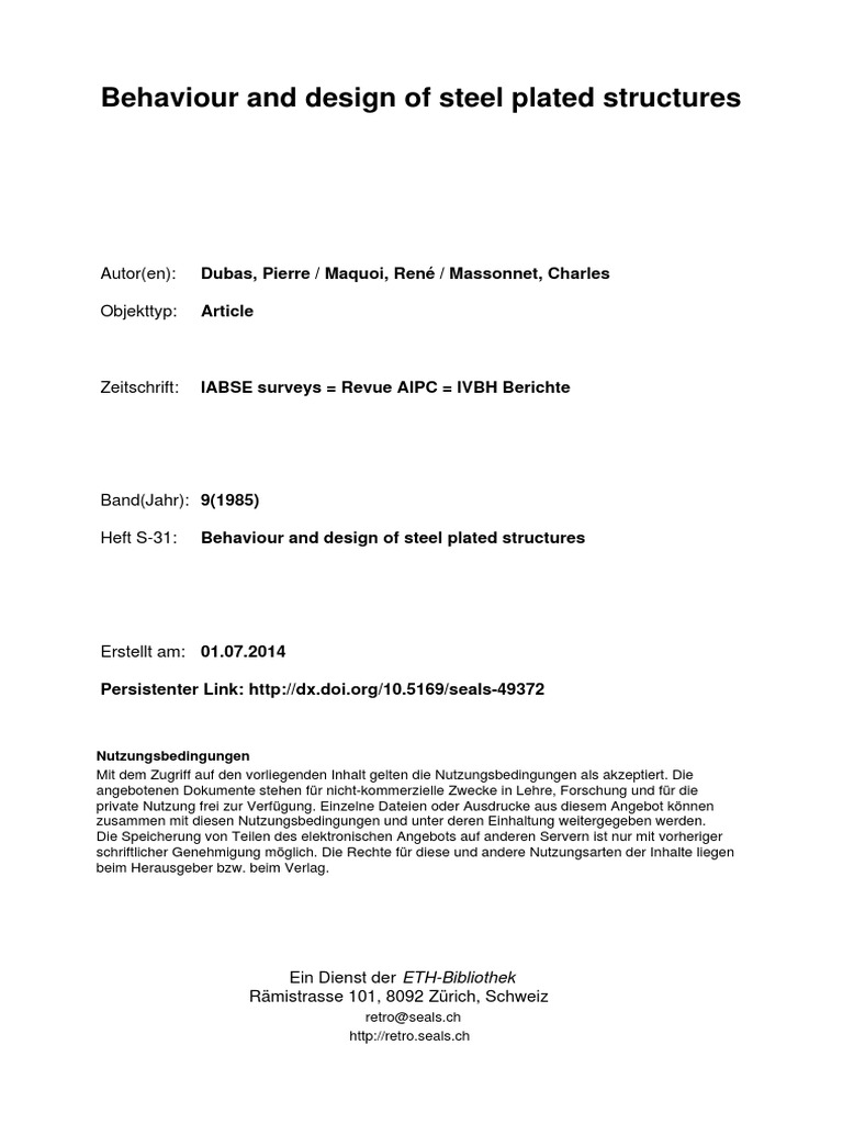 Behaviour and Design of Steel Plated Structures | PDF