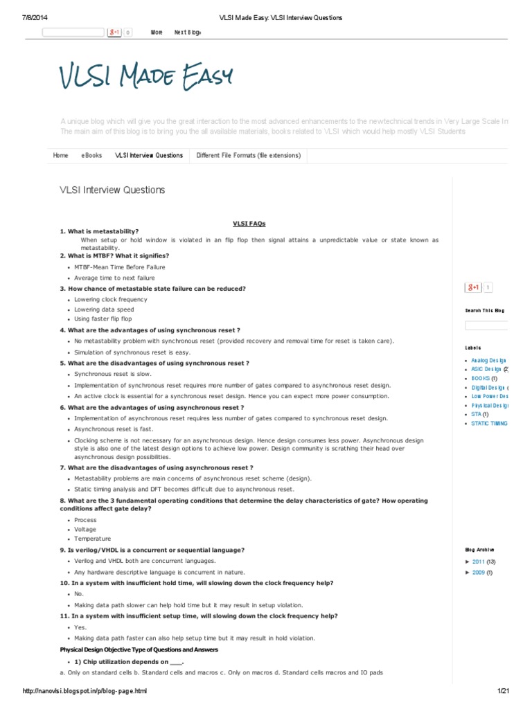 VLSI Made Easy VLSI Interview Questions PDF Cmos Mosfet