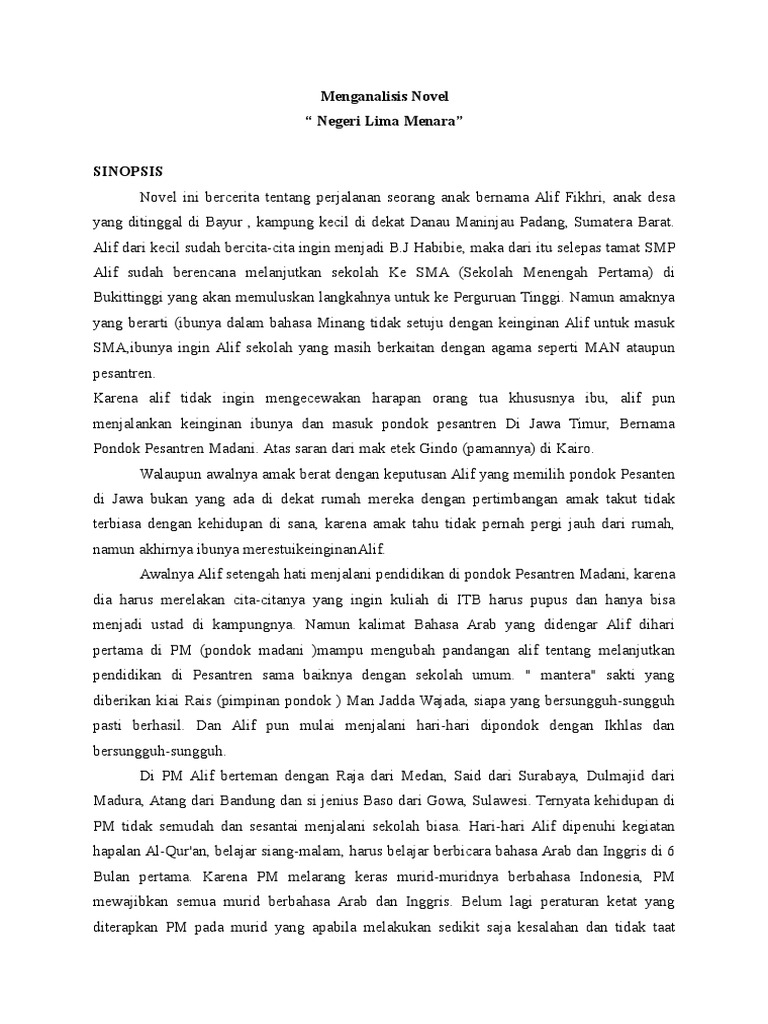 Analisis Novel Negeri 5 Menara