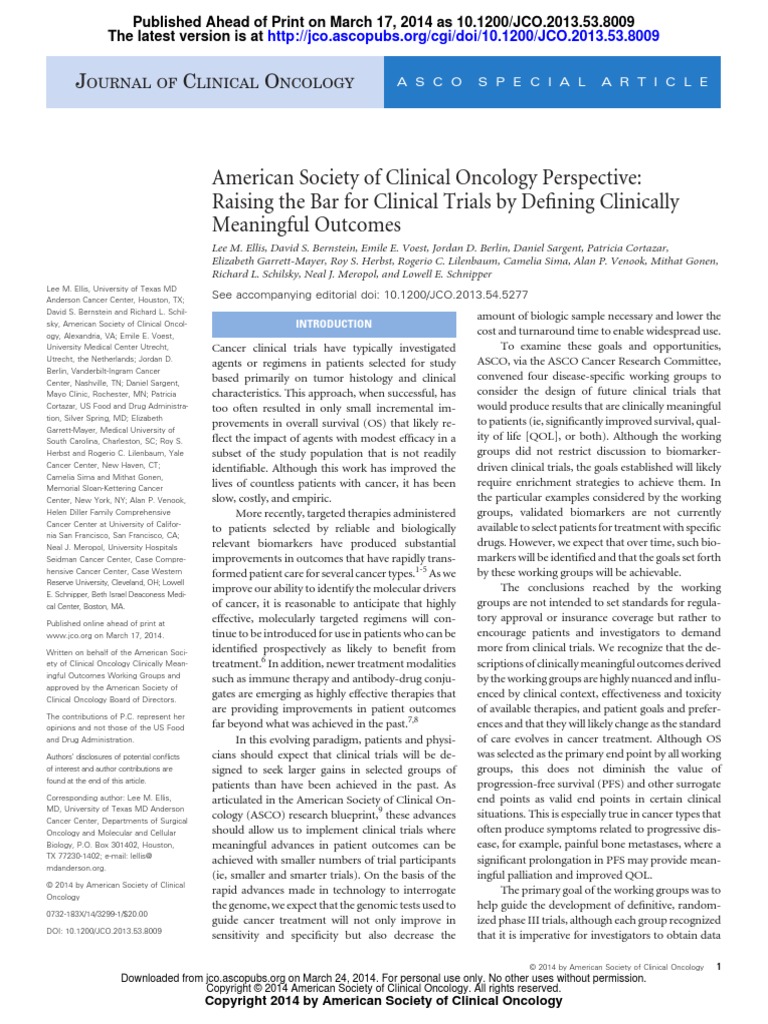 ASCO Guidelines Clinically Meaningful Clinical Trial Biomarker