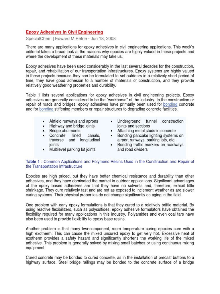 Epoxy Adhesives in Civil Engineering PDF Epoxy Adhesive