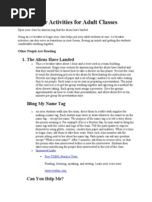 Ice Breakers for Adult Classes