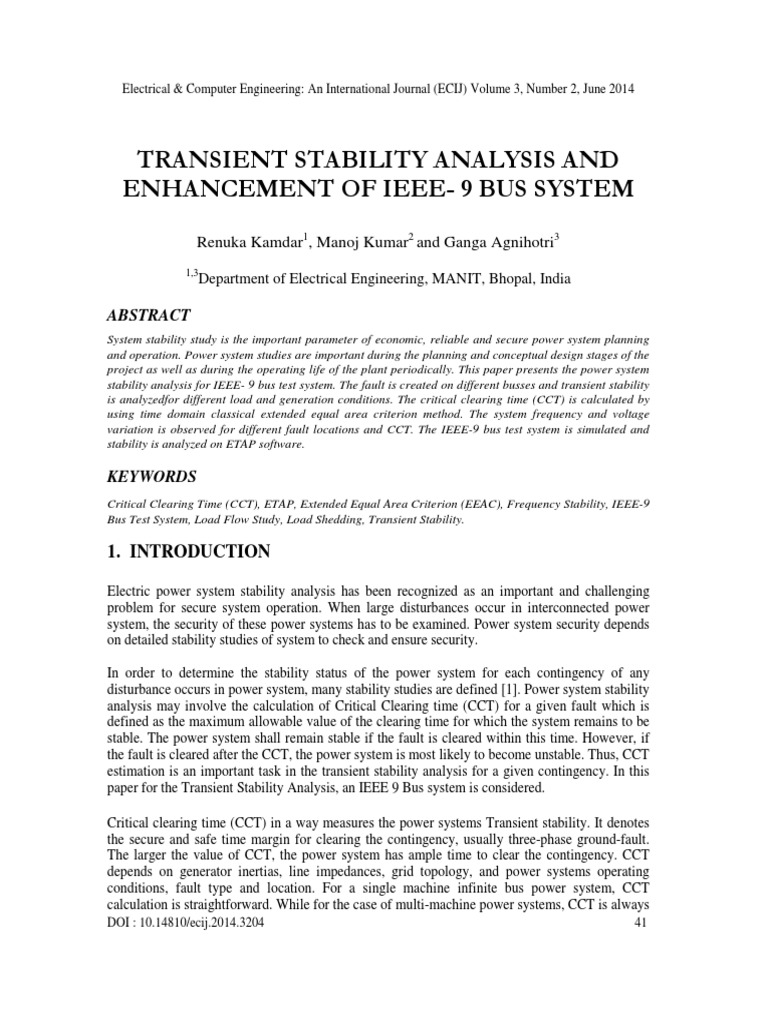 Transient Stability Analysis and Enhancement of Ieee - 9 Bus System ...