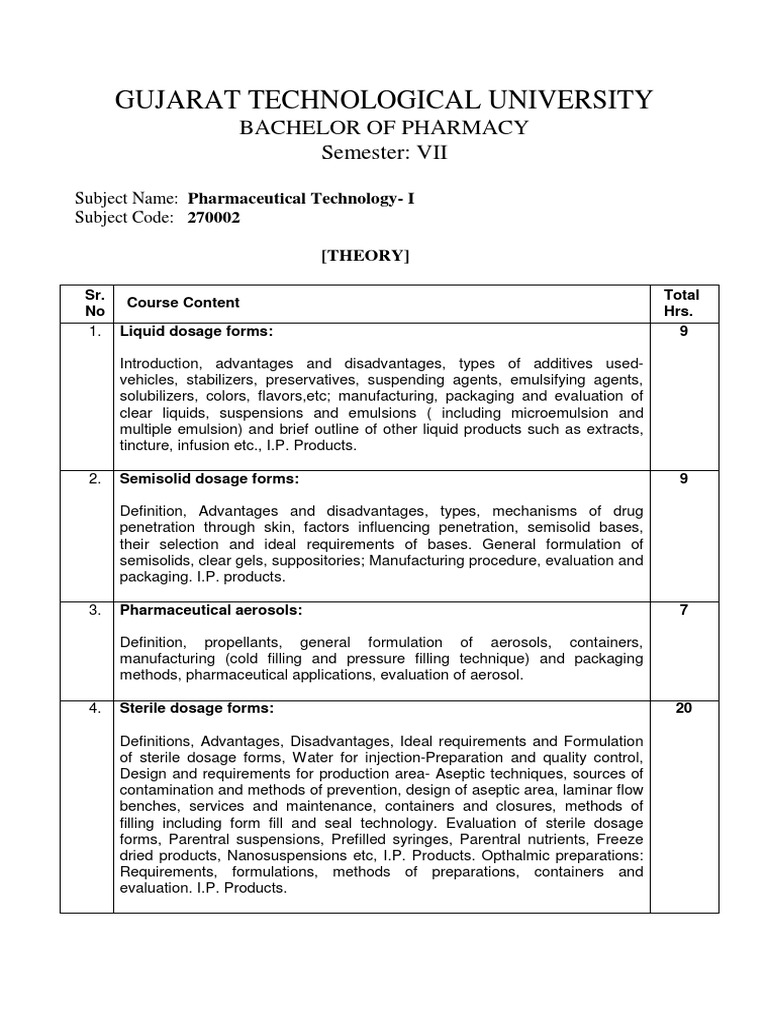 Pharmaceutical Technology Course Overview | PDF | Pharmaceutical ...