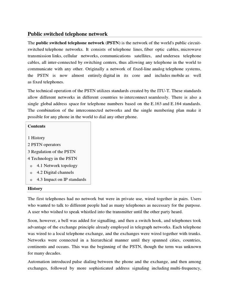 Overview of Public Switched Telephone Network | PDF | Public Switched ...