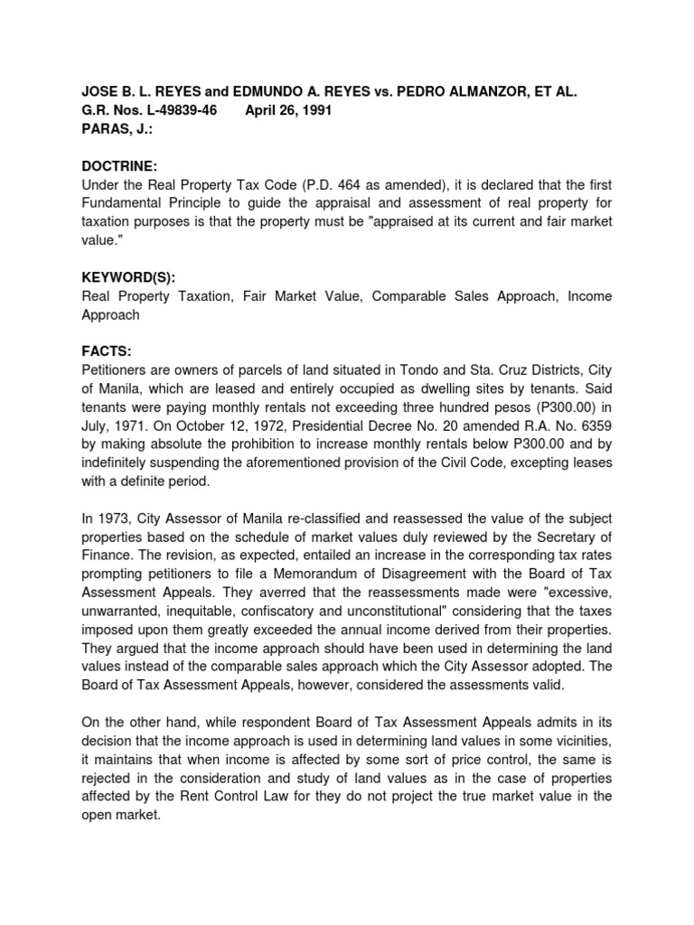 Reyes v almanzor pdf real estate appraisal market value