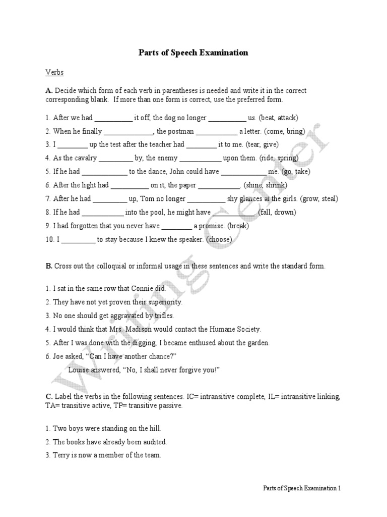 PARTS OF SPEECH EXAM PDF intelligence overview