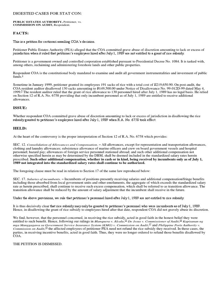 Digested Cases For Stat Con PDF Plain Meaning Rule Commission On