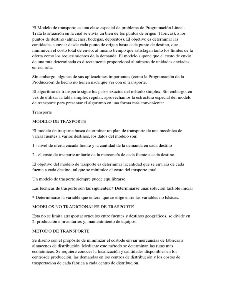 Modelo de Transporte en Programación Lineal | PDF | Programación lineal ...