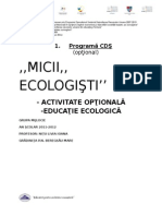 ,,MICII,, Ecologişti'': - Activitate Opţională - Educaţie Ecologică