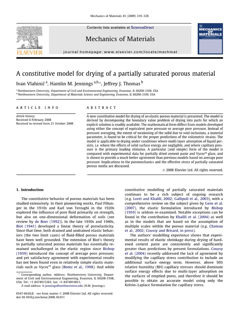 A Constitutive Model For Drying of A Partially Saturated Porous ...