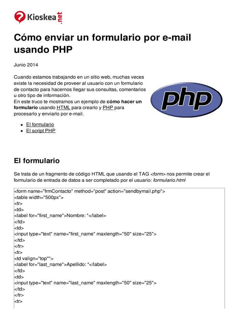 Como Enviar Un Formulario Por e Mail Usando PHP 10887 Mo8xzk | PDF ...