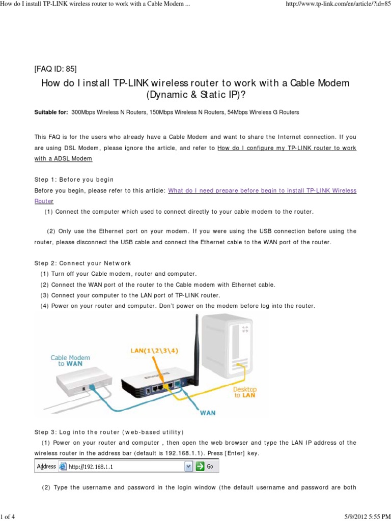 Cable Modem TP-LINK Router Setup | PDF | Computers