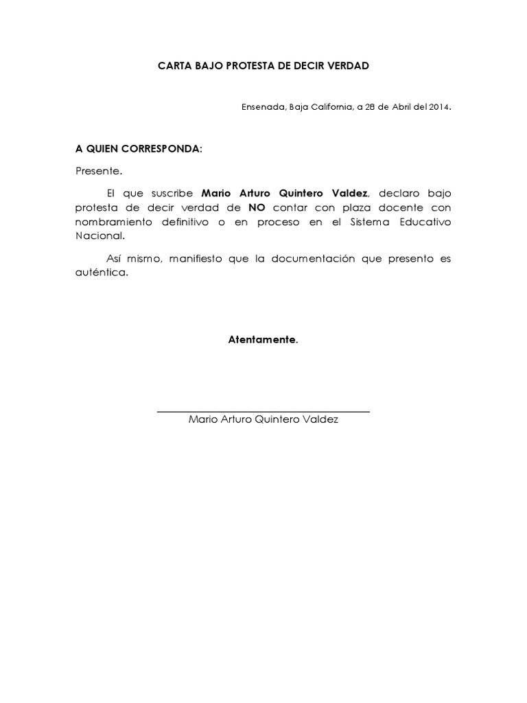 Modelo De Carta De Protesta Formal