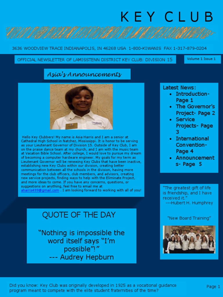 Key Club Division 15 Newsletter | PDF | Wellness | Medical
