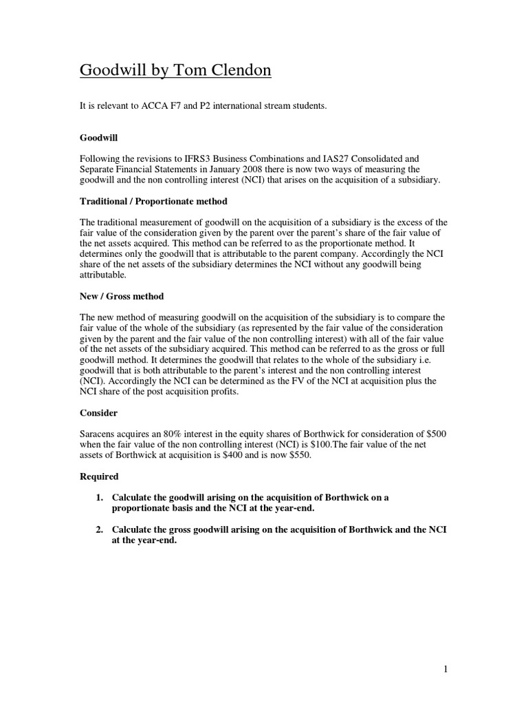 Goodwill Calculation Methods in ACCA | PDF | Goodwill (Accounting ...