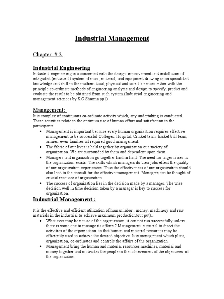 Overview of Industrial Management Concepts | PDF | Goal | Industrial ...
