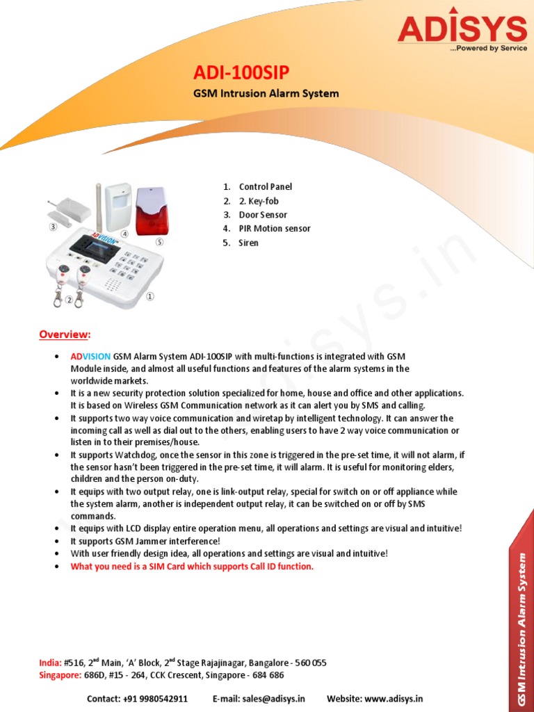 ADI-100SIP GSM Alarm System Overview | PDF | Short Message Service | Gsm