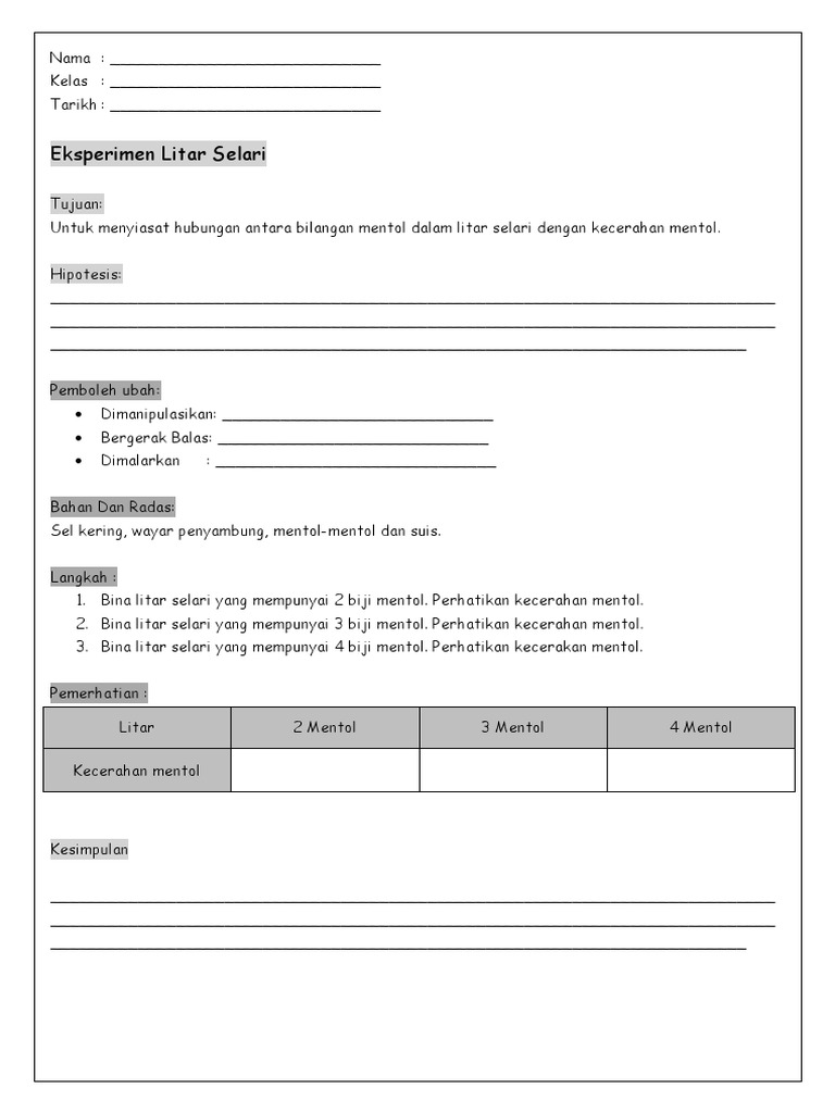 Borang Pemerhatian Eksperimen Litar Selari | PDF | Metode & Bahan Ajar