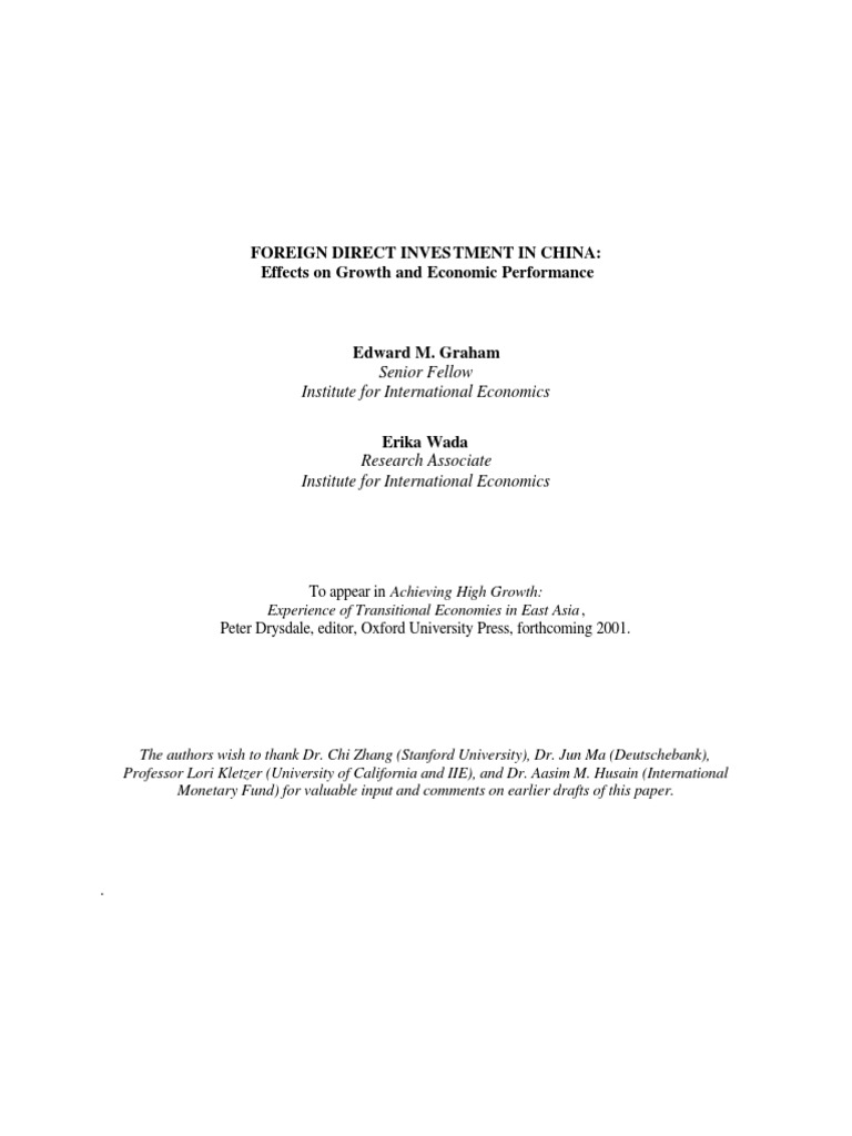 Impact of FDI on China's Economy | PDF | Foreign Direct Investment ...