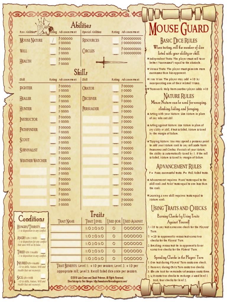Mouse Guard Sheet