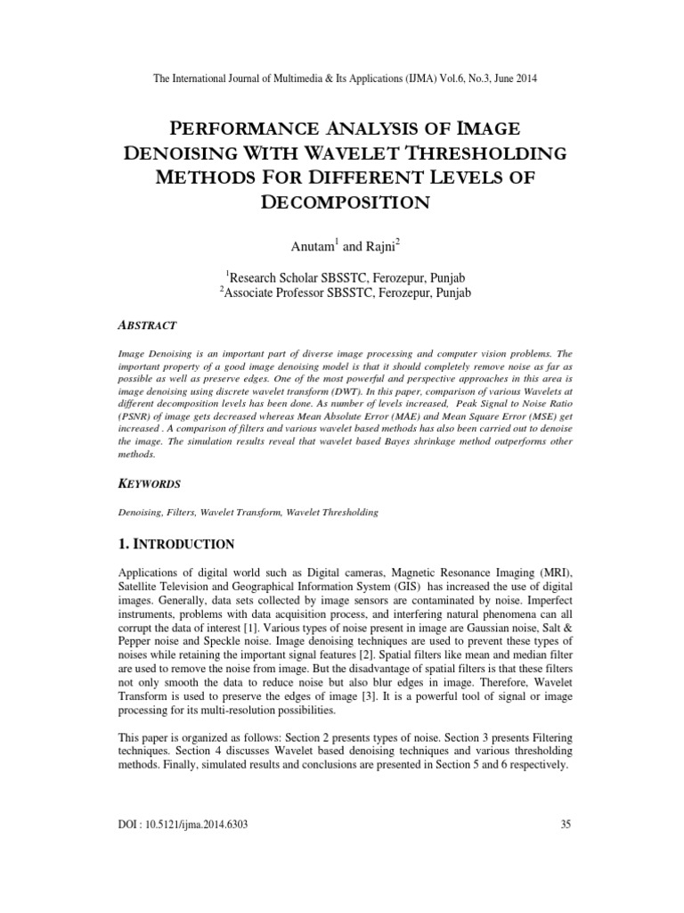 Performance Analysis of Image | PDF | Wavelet | Digital Signal Processing