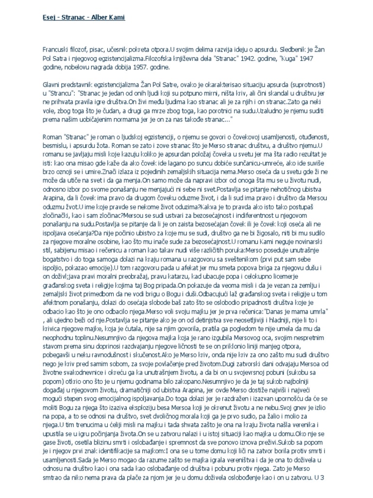 Alber Kami Stranac Esej Pdf