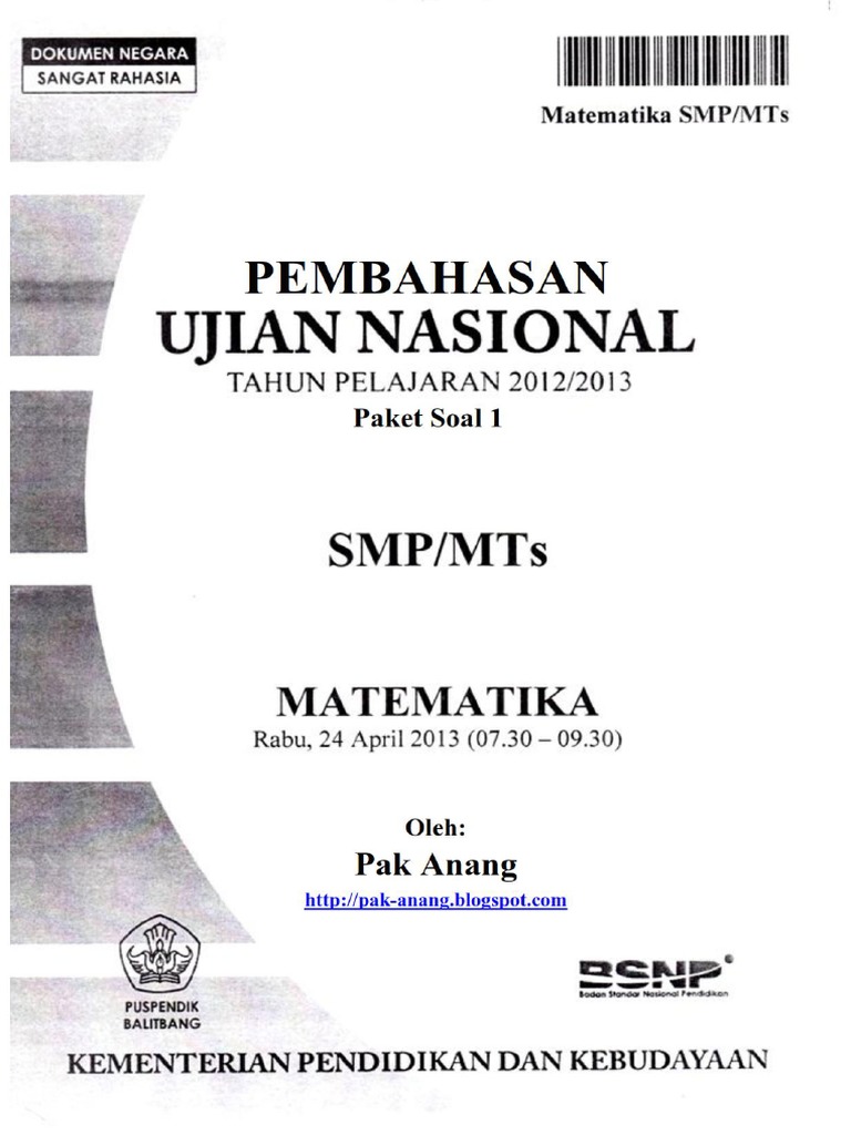Pembahasan Soal UN Matematika SMP 2020 Paket 1 pdf Pembahasan Soal UN Matematika SMP 2020 Paket 1 pdf
