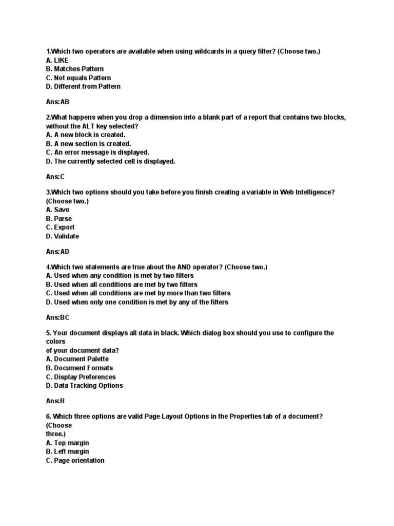 Bobj Certification Questions | PDF | Sql | Tab (Gui)
