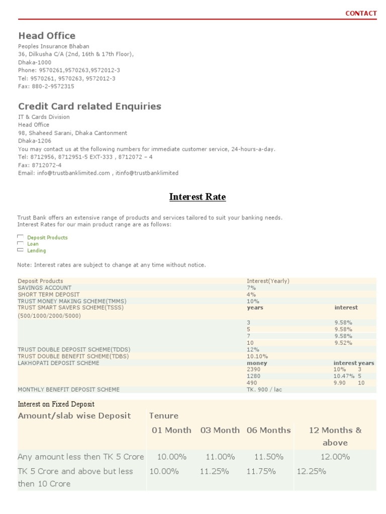Interest Rate: Head Office | PDF | Banks | Cheque